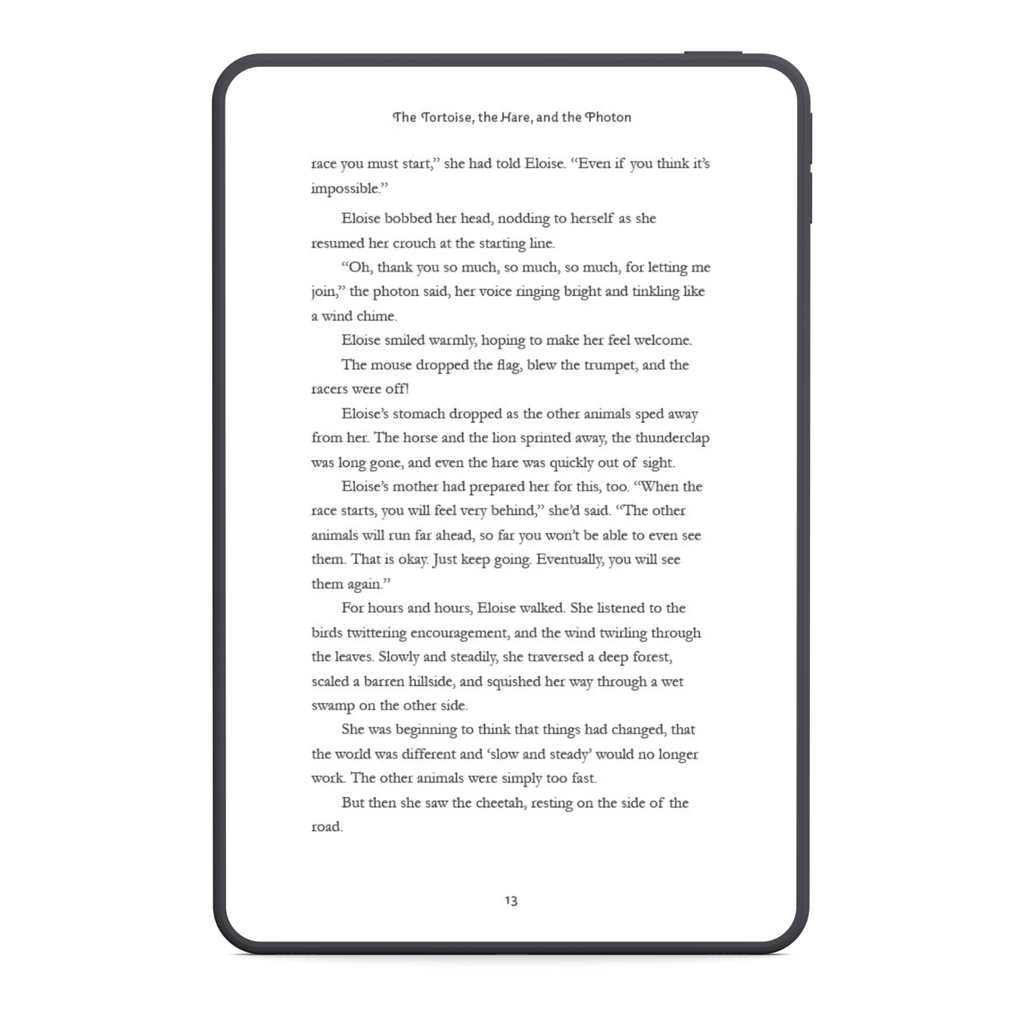 Digital book reader displaying a page of text on a white background