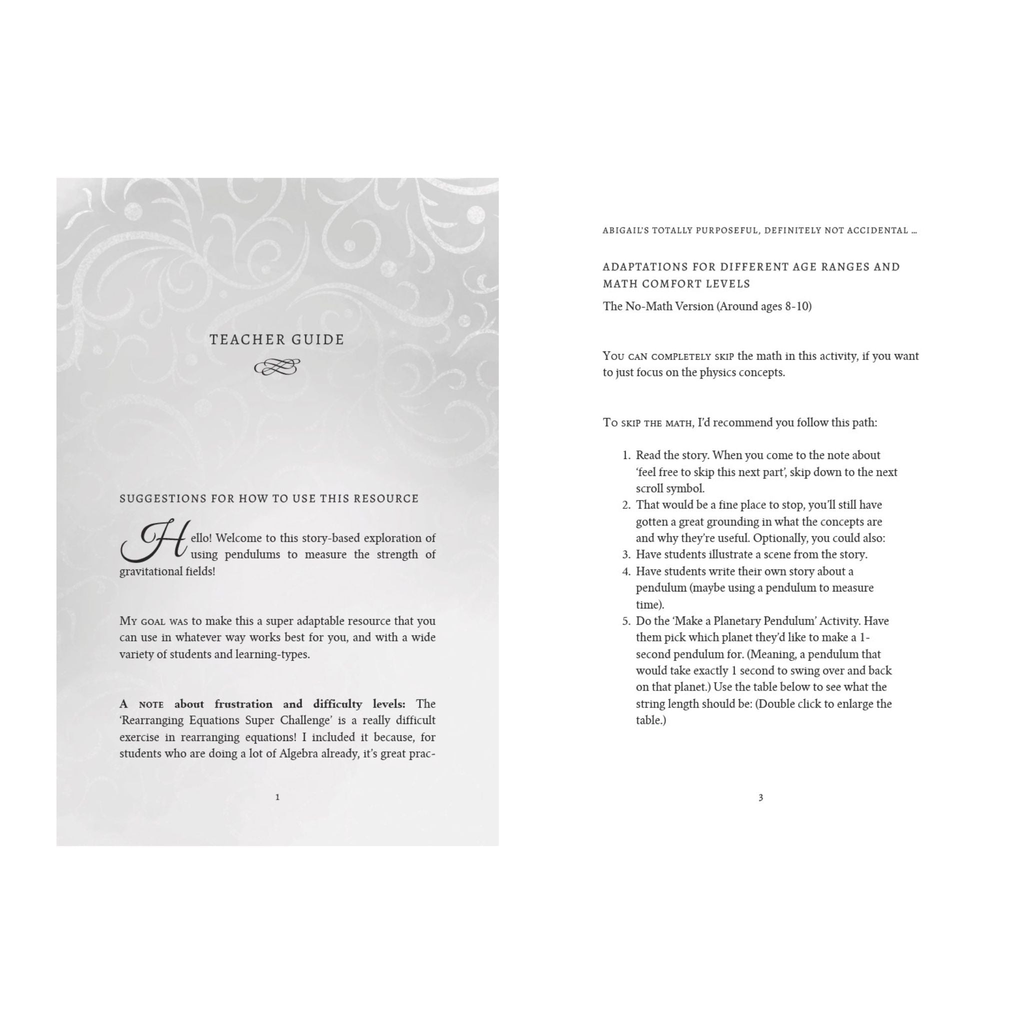 Teacher guide with text and decorative elements on a white background