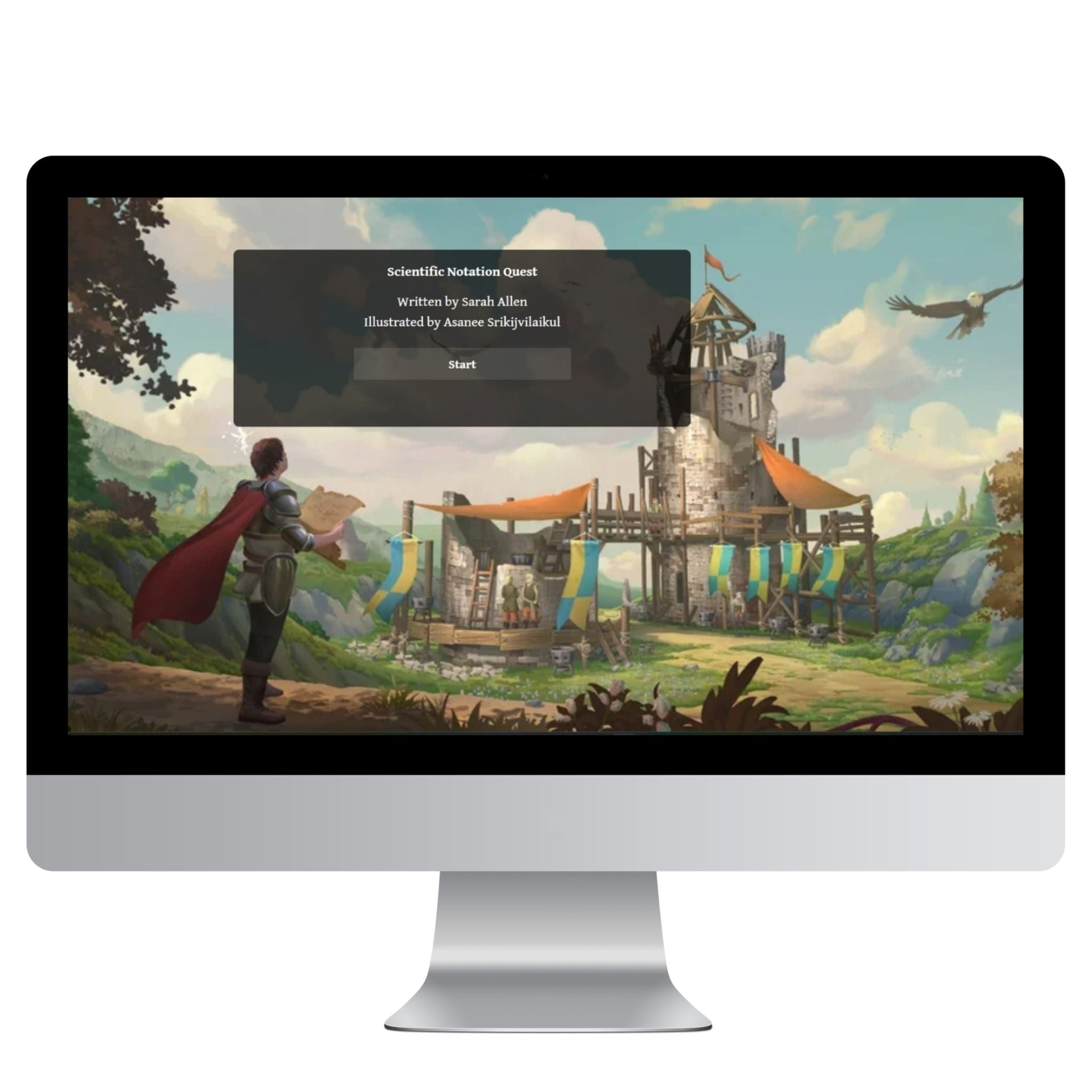 Computer monitor displaying a fantasy-themed game 