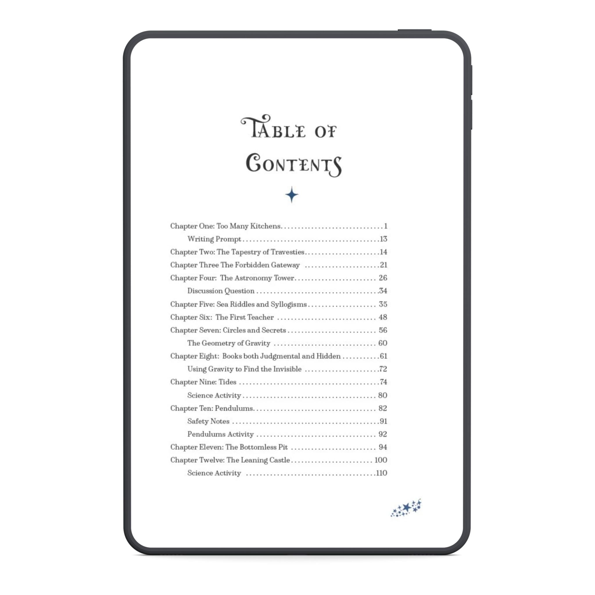 Table of contents for a book on a white background