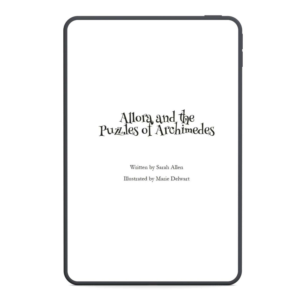 Book cover of 'Allora and the Puzzles of Archimedes' with author and illustrator information.