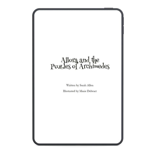 Book cover of 'Allora and the Puzzles of Archimedes' with author and illustrator information.