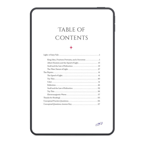 Table of contents on a tablet screen with a white background