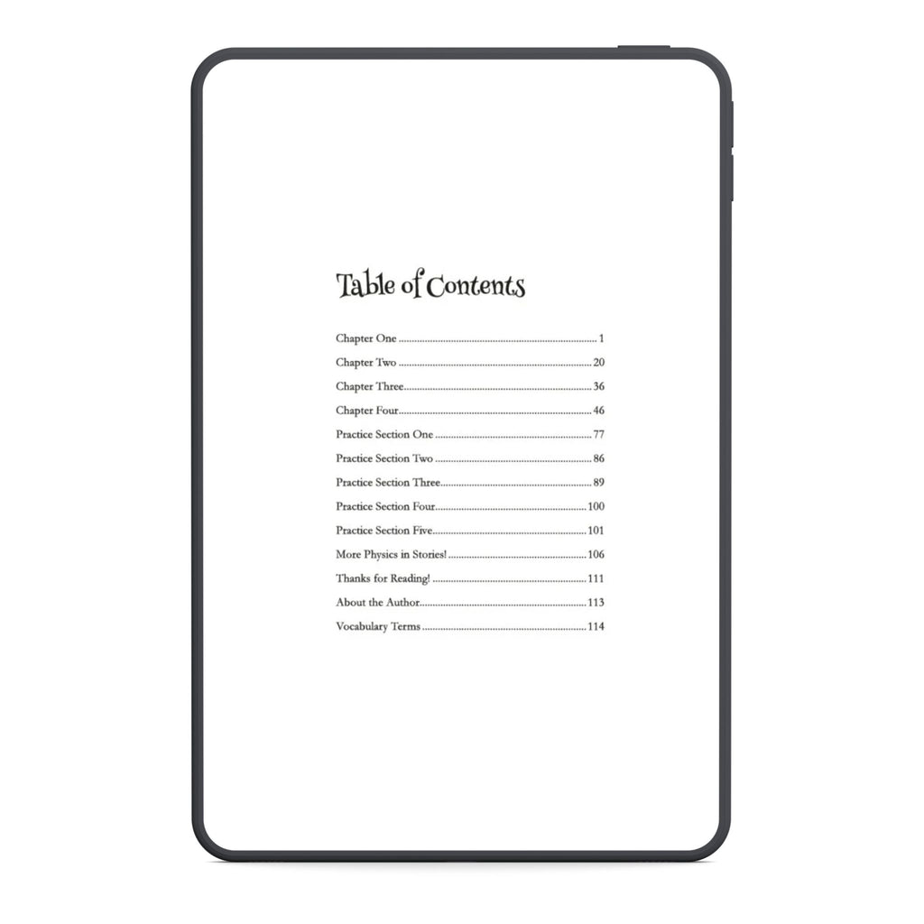 Table of contents on a tablet screen with a black border.