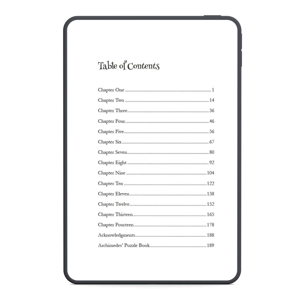 Table of contents for a book with chapter headings and page numbers.