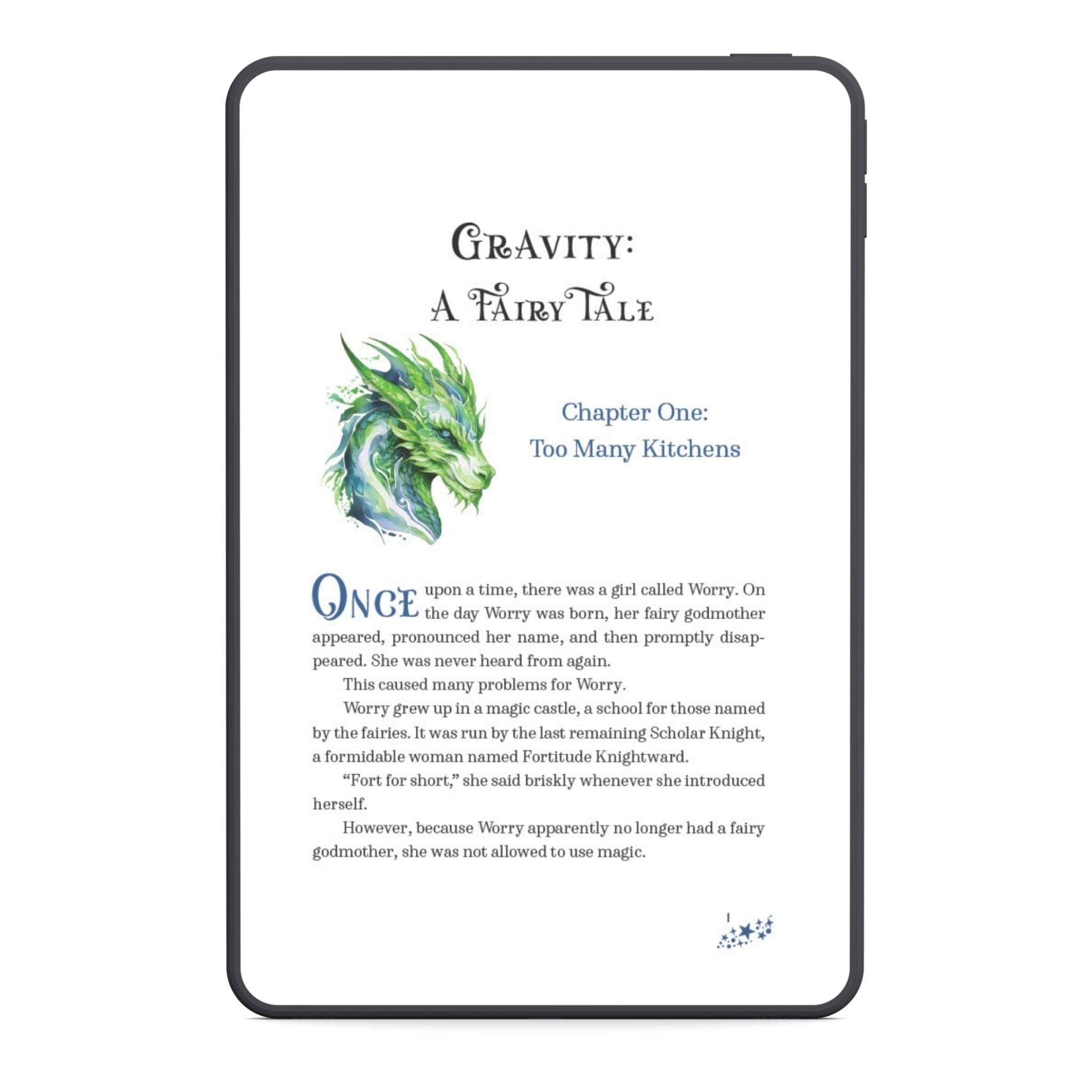 Book interior with a dragon illustration and text on a white background