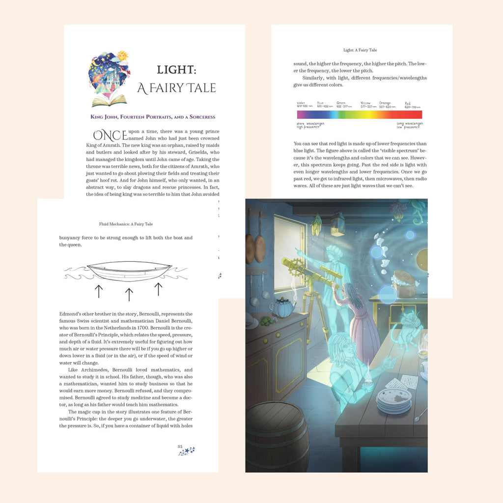 4 interior pages of the fairy tale physics books