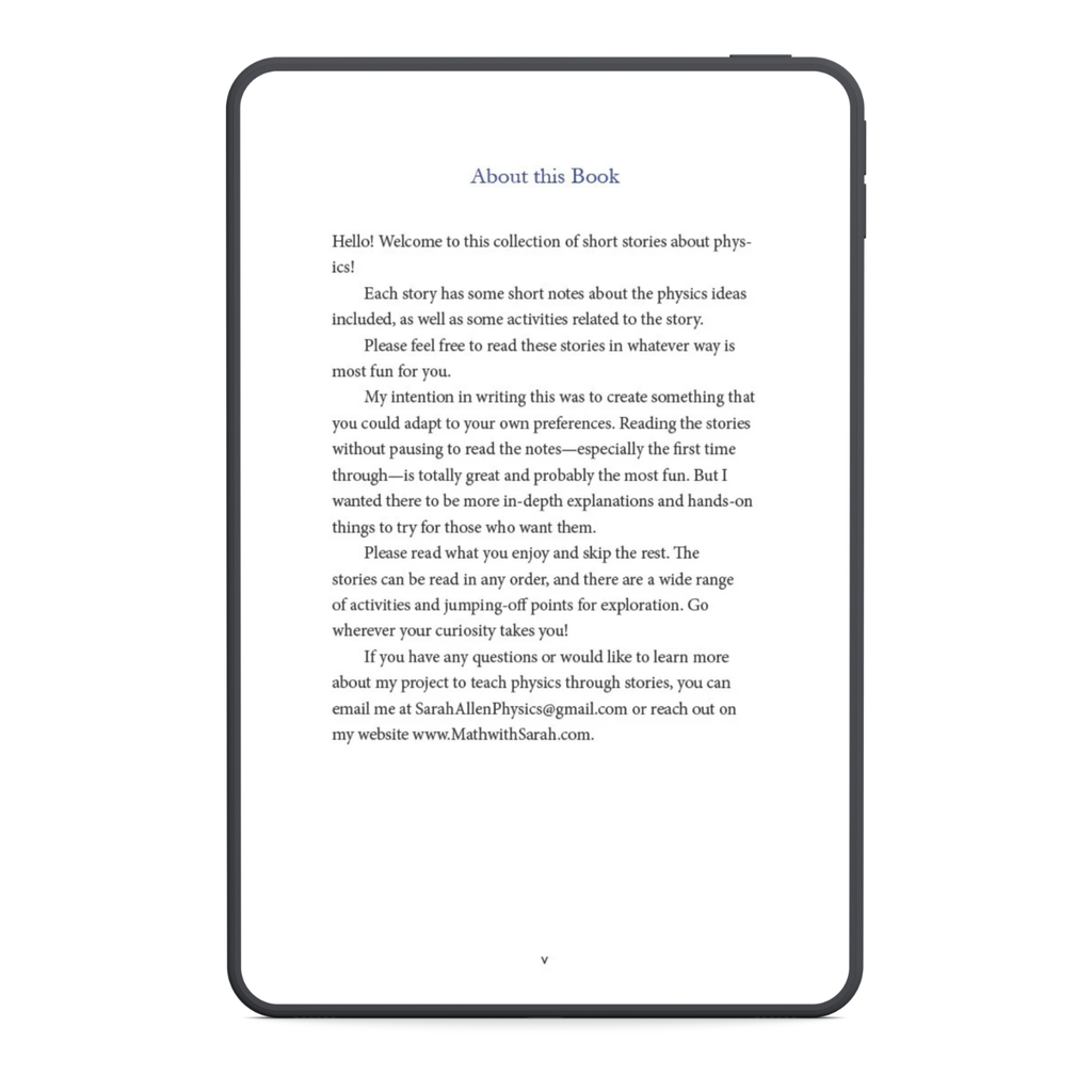 Ipad displaying an 'About this Book' text document on a white background