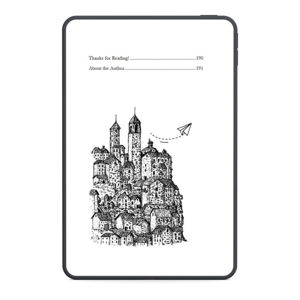 Illustration of a castle on a book page with a white background