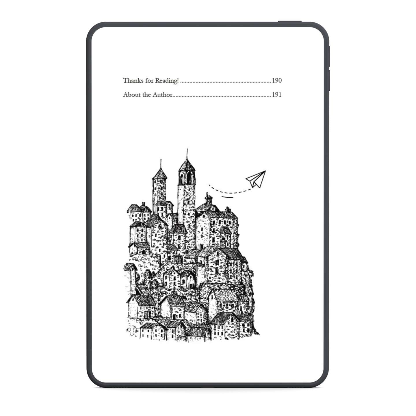 Illustration of a castle on a book page with a white background