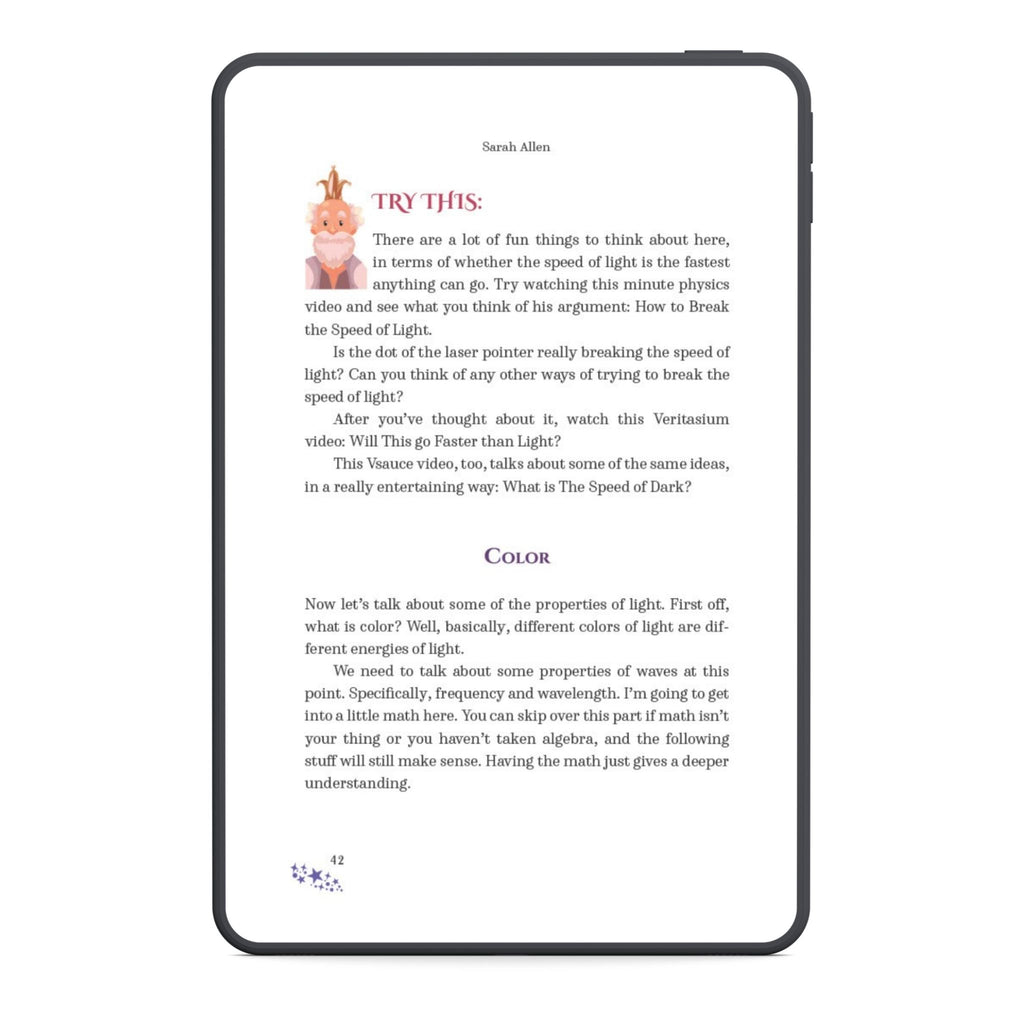 Digital book or e-reader displaying text and a small illustration on a white background