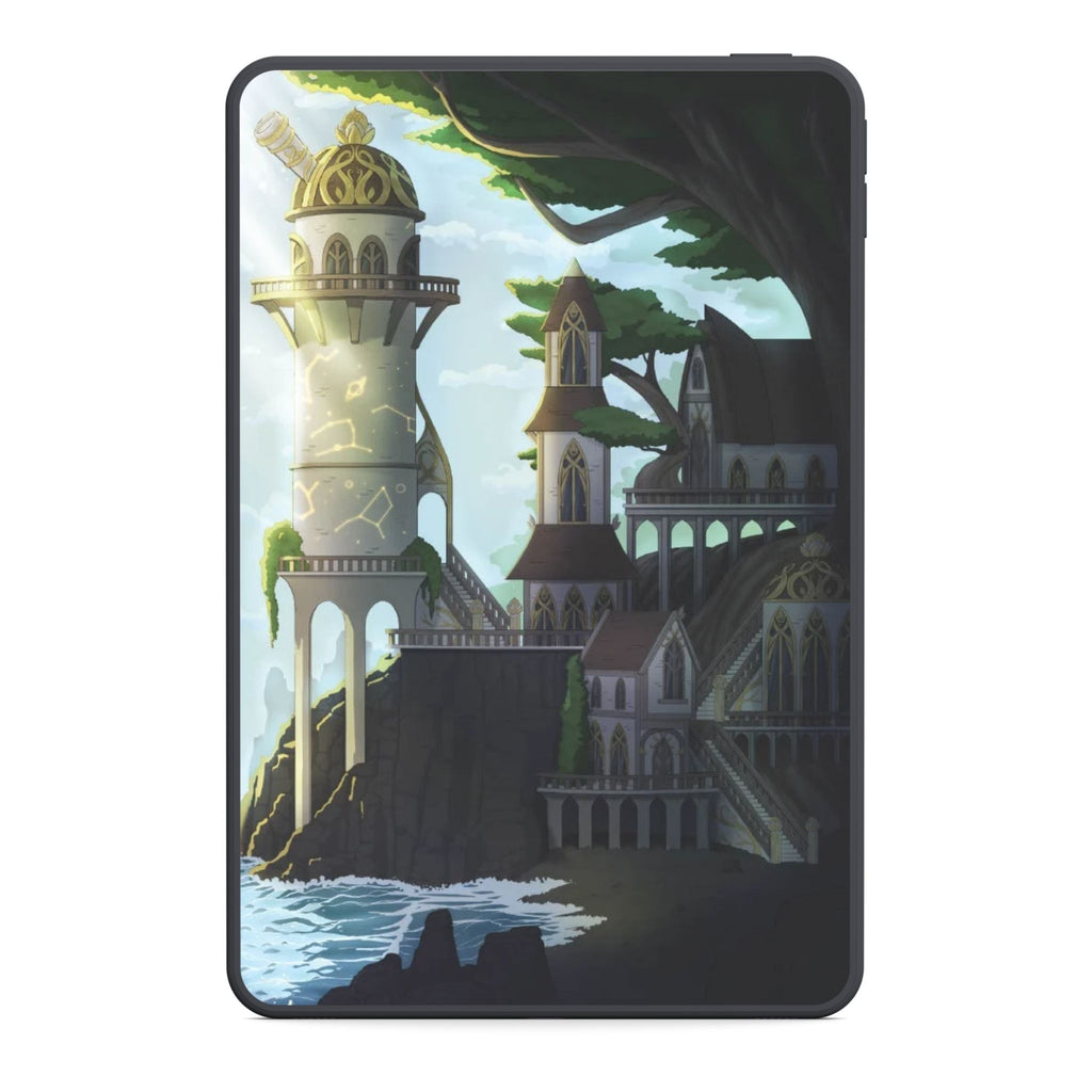 Illustration of a fantasy castle design on a white background