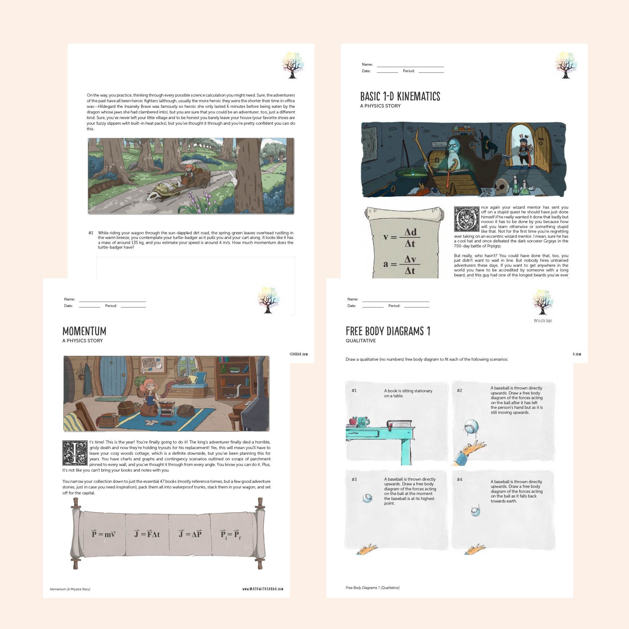 4 story based worksheet pages