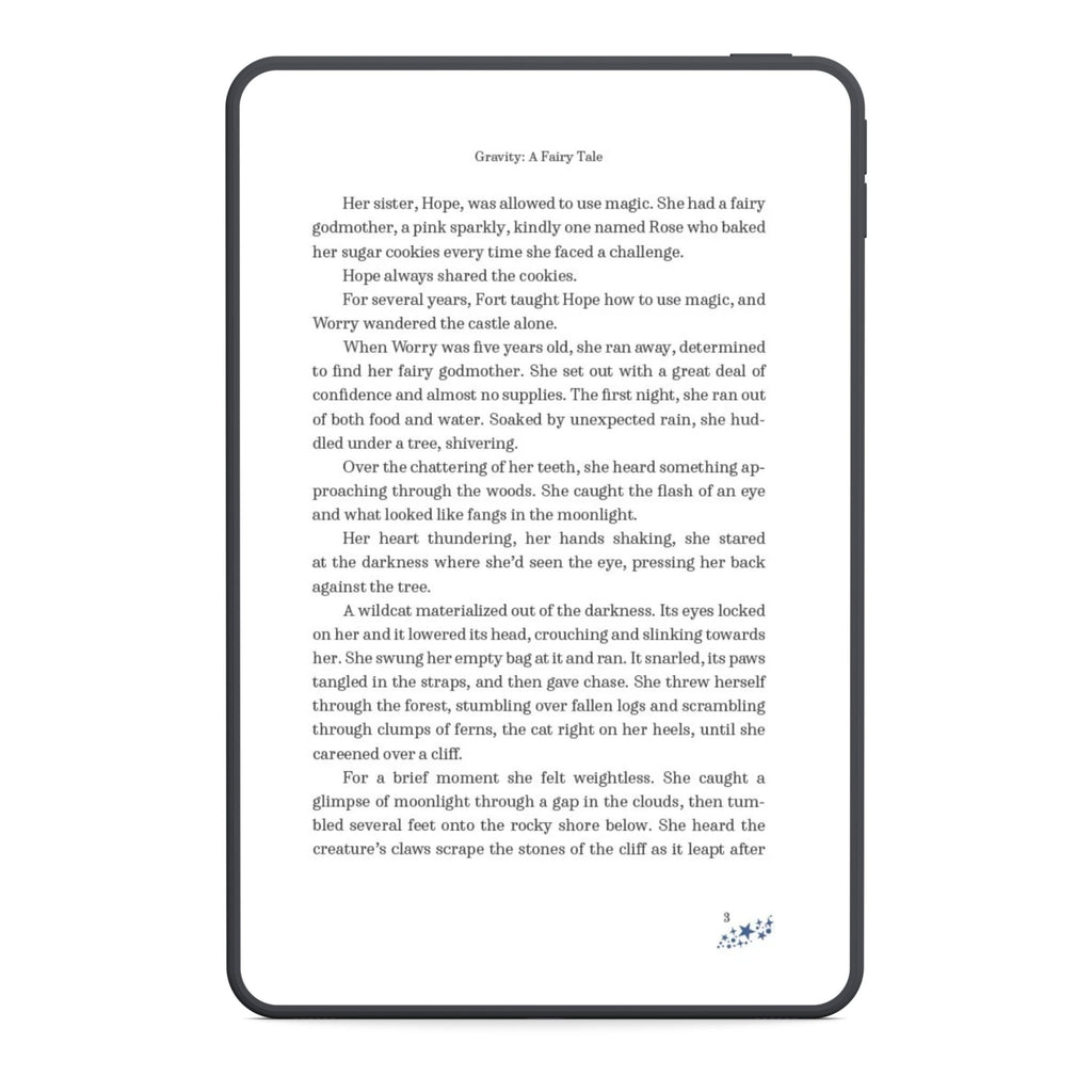 Digital device screen displaying a fairy tale with text on a white background