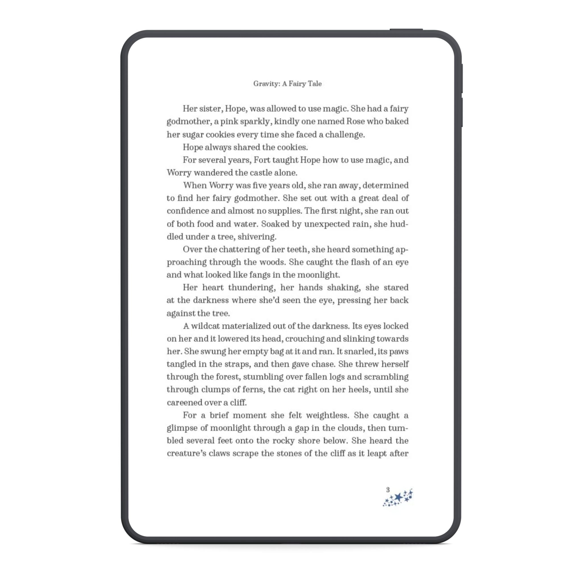 Digital device screen displaying a fairy tale with text on a white background