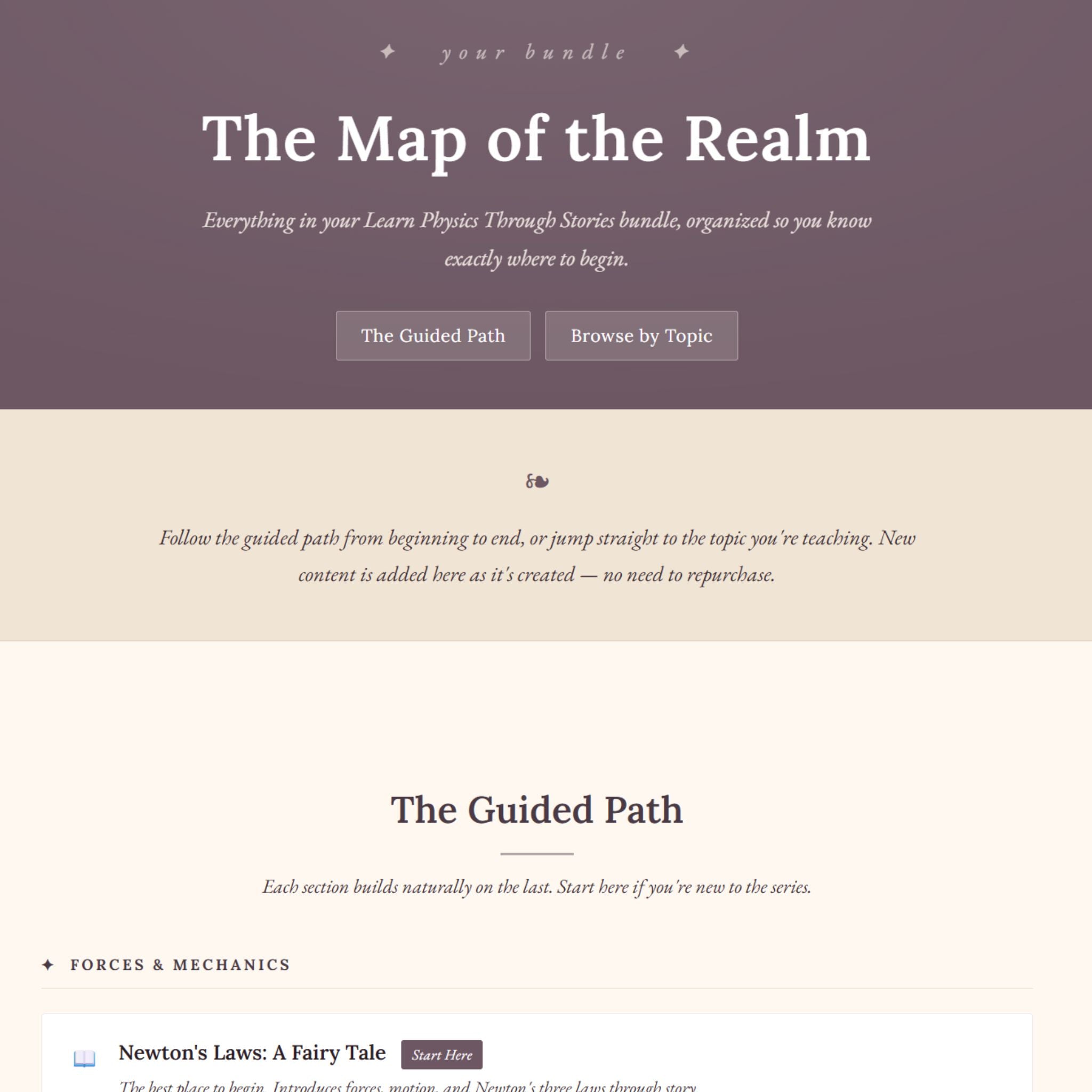a screen shot of a web pages that reads 'The Map of the Realm'