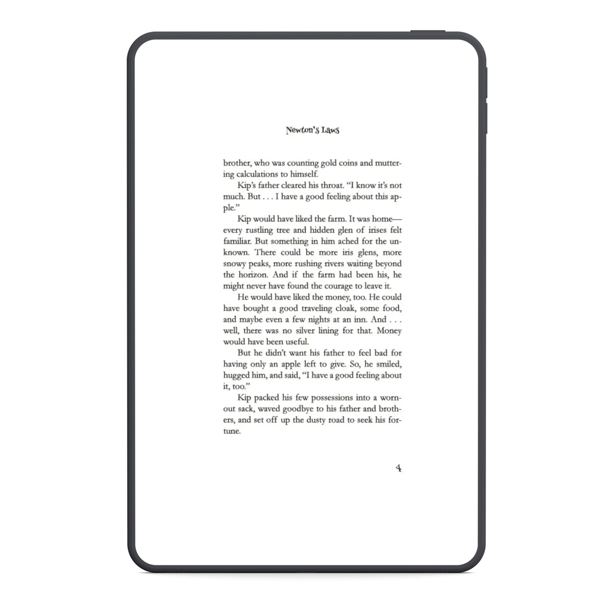 Digital book page displayed on a tablet screen with text.