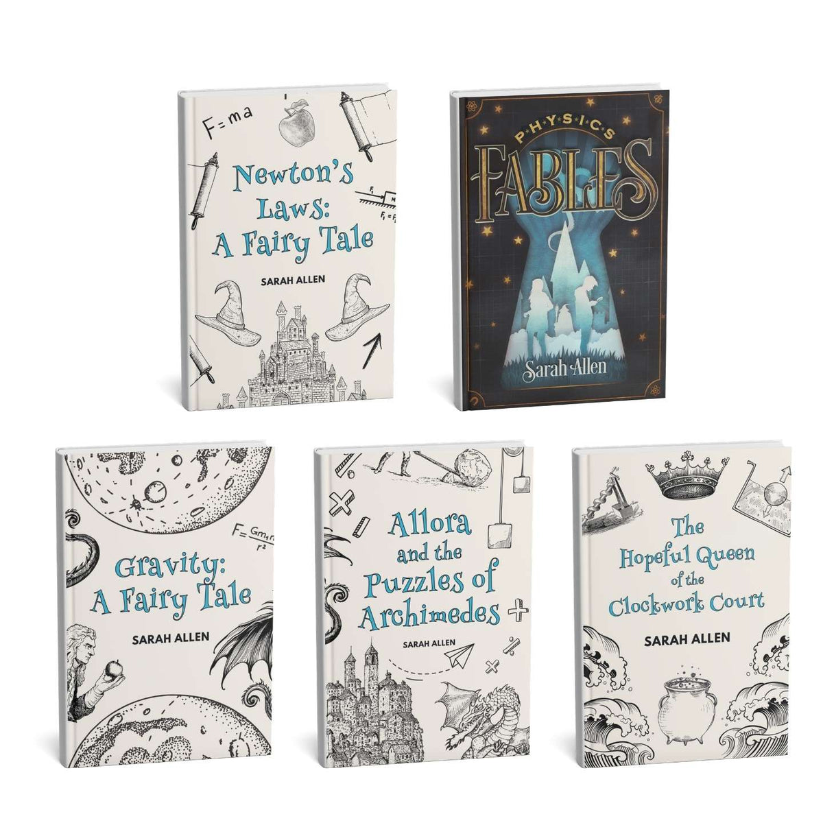 five paperbacks: newton, fables, gravity, allora, and hopeful queen